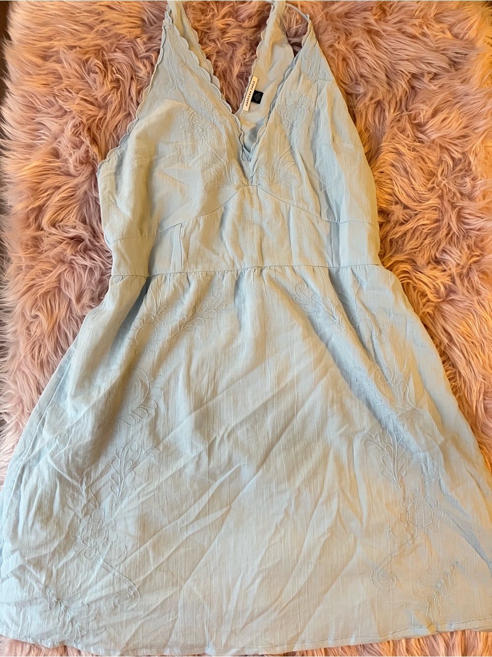 American Eagle Outfitters Light Blue Embroidered Mini Dress Plus Size XXL